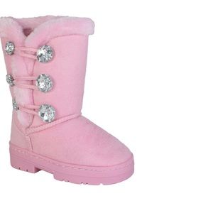 Bebe girls pink rhinestones btn faux fur lined trim boot, NWT, Toddler Size 6